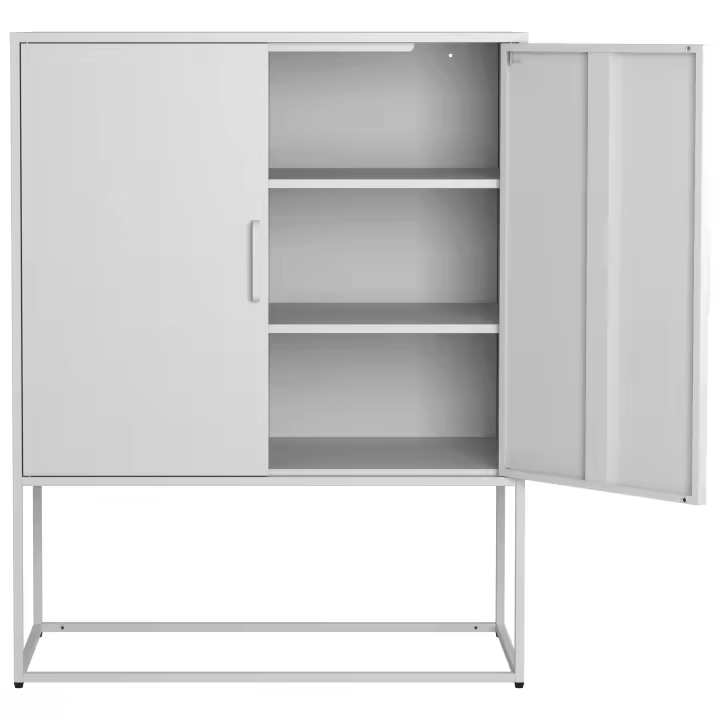Aparador Metálico, Gabinete de Almacenamiento - 2 Estantes, Gabinete Independiente de Acero, Puerta Magnética, Protección Antiinclinación, Sala de estar, Cocina, Oficina, Blanco, alto 109 cm × Ancho 85 cm × Profundidad 40 cm - 1