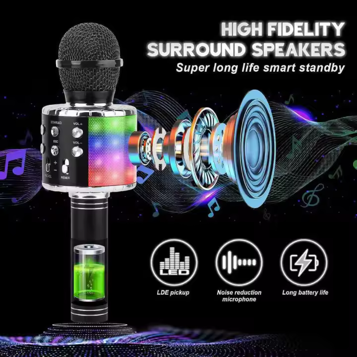 Micrófono Karaoke Bluetooth Almalux® 4 en 1 Microfono Portátil Inalámbrico para Niños - Musica - Función de Eco - 1