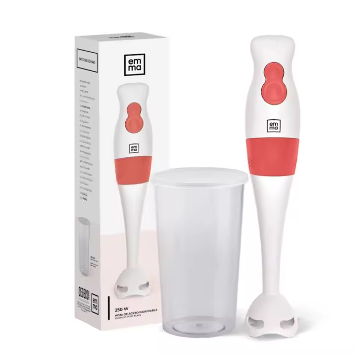 Emma Max Star Batidora de Mano 250W 2 Velocidades Cuchillas de Acero Inoxidable Robustas Mango Ergonómica Incluye vaso Medidor Pie Desmontable Material de Acero Inoxidable Luz LED Función TurboMax Star - 1