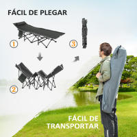 Outsunny Cama de Camping Plegable Cama de Acampada con Cojín Almohada Bolsillo Lateral Bolsa de Transporte y Marco de Acero Carga 150 kg para Playa Senderismo 188x64,5x53 cm Azul - details 5