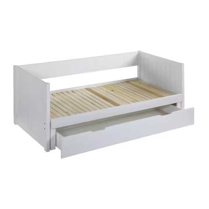 Cama nido - 90 x 190 o 174 x 190 cm - Con somier a tablas y cajón - Pino y MDF - blanco - ALFIERO II - 1