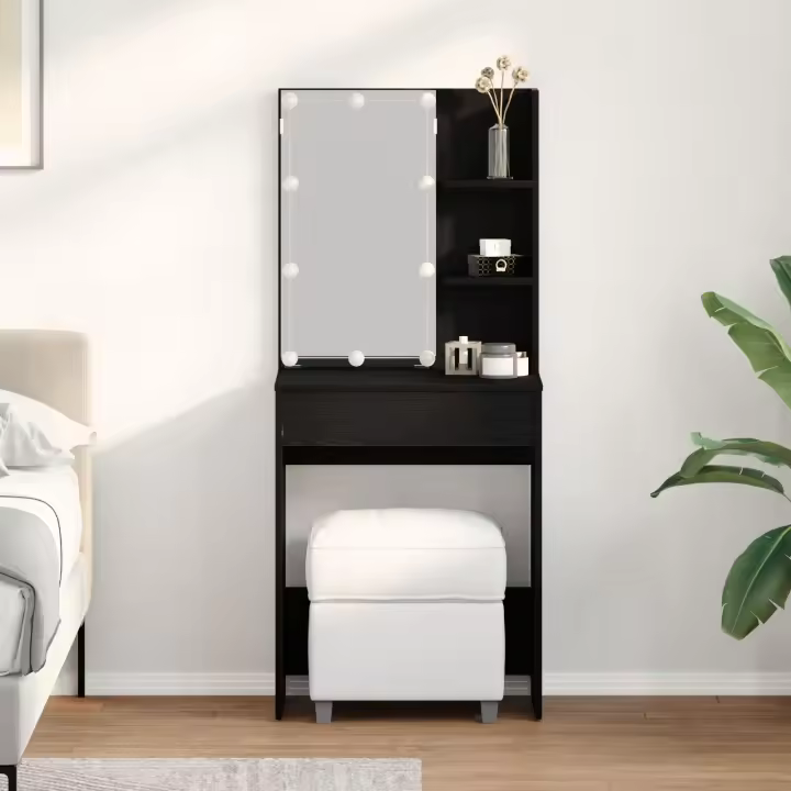 Mesa de tocador LED vidaXL en Roble Negro, 60x40x140 cm, Hecha de Madera Elaborada - 1