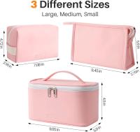 Bolsas de Cosméticos para Mujeres, paquete de 3 bolsas de Cosméticos de cuero portátiles con Cremallera impermeable, juego grande de Organizador de bolsas de Cosméticos de viaje para Mujeres y niñas - details 0