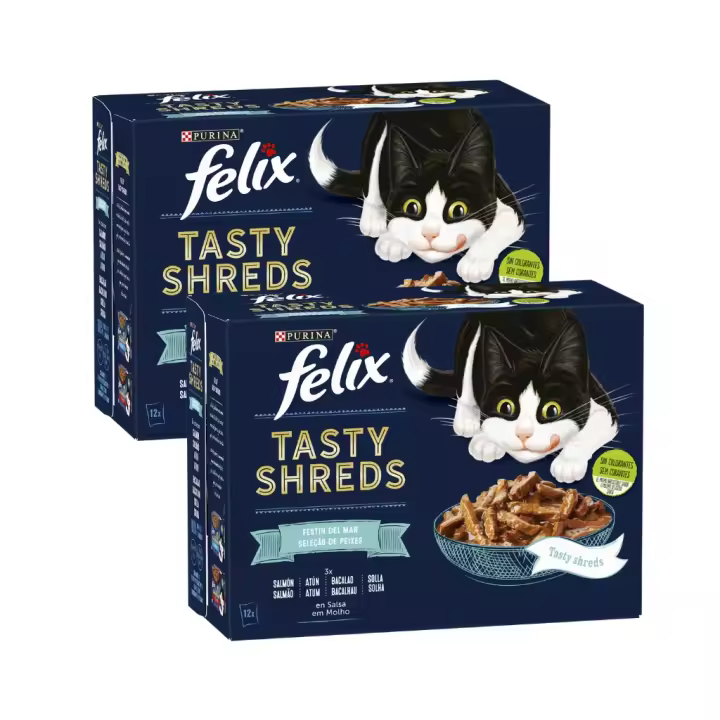 FELIX - Tasty Shreds (24x80 gr) - Comida Húmeda Festín del Mar (Salmón y Atún) (2 Cajas de 12x80 gr) - 1