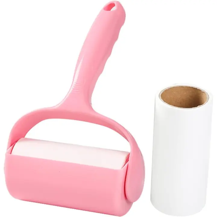 Rodillos quitapelusas adhesivos para pelos de mascotas, gatos y perros, quitapelusas para ropa, alfombras y sofás, cepillo quitapelusas con recambios adhesivos adicionales, color rosa - 1