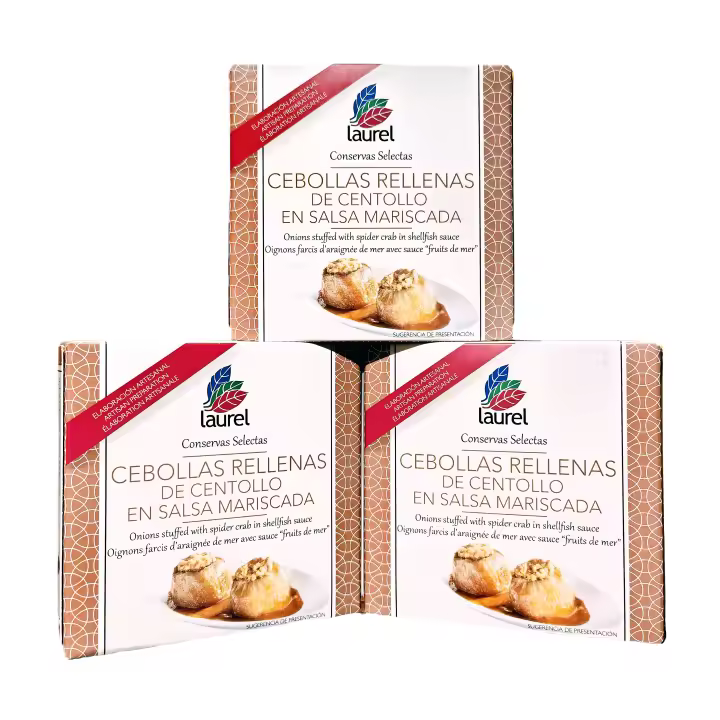 Cebollas rellenas de centollo en salsa mariscada pack 3 unidades. Conservas Laurel - 1