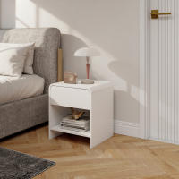 HOMCOM Juego de 2 Mesitas de Noche Nórdicas, Mesillas de Noche con Esquinas Redondeadas, Cajón y Estante Abierto, Mesita Auxiliar para Salón, Dormitorio, 40x35x45 cm, Blanco - details 3
