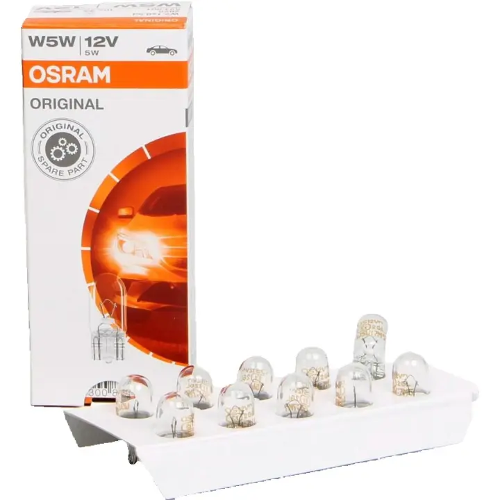 Osram Lámparas con pinzamiento W5W - PACK 10- Caja de Luces Incandescentes, 12 V - 1