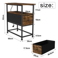 Mesa auxiliar con enchufes color madera rústica 60x30x62 cm, con cajón de tela, estante y puertos USB/USB-C - details 0