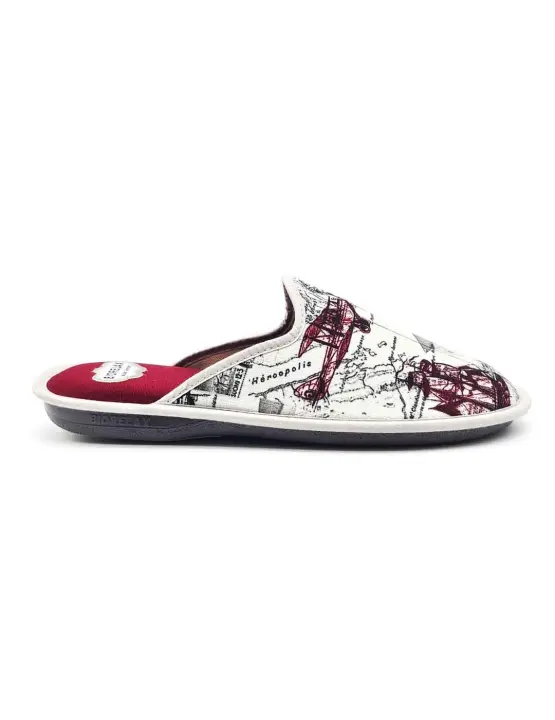 Zapatilla de Casa Cosdam Burdeos y Gris para Hombre con Plantilla Biorelax y Suela Antideslizante - 1