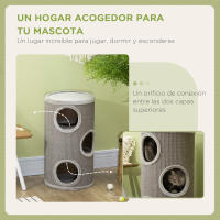 PawHut Barril Rascador para Gatos de 3 Niveles Torre Rascador para Gatos con 3 Entradas y Cubierta de Sisal Ø38x70 cm Gris Claro - details 2