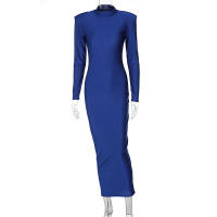 Vestido Largo Bodycon Verde Elegante Para Mujer Con Hombros Acolchados Manga Larga Estilo Club Fiesta Primavera Otoño High Stretch - details 23