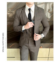 Traje De Tres Piezas Para Hombre Estilo Coreano Moda Ajustada Formal Boda Elegante Conjunto Chaqueta Pantalón Cuello Redondo - details 17