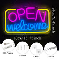 Letra LED De Bienvenida Abierta Signo Neon Para Decoración De Bar Business Tienda Club Suministro USB Material Acrílico - details 1