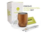 Set de Mate Argentino para Yerba Mate Balibetov - Kit Mate de Vaso para Mate Pared Doble de Acero Inoxidable 18/8 - Incluye Dos Bombilla Mate y un Cepillo para Limpiar la Bombilla (235 ml, Madera) - details 2