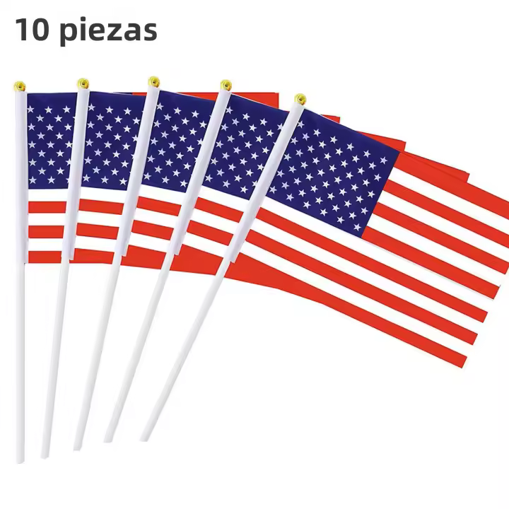 Bandeja De Bandera Estadounidense Miniatura 50pcs 14x21cm Con Palo De 30cm Bandera De Estados Unidos Para Mano En Stock - 1