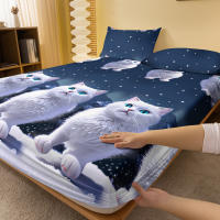 Sábana De Cama Con Patrón De Gato Blanco De Ojos Azules Mate 1 Pieza Cobija Para Dormitorio Hecha De Poliéster 100% - details 2