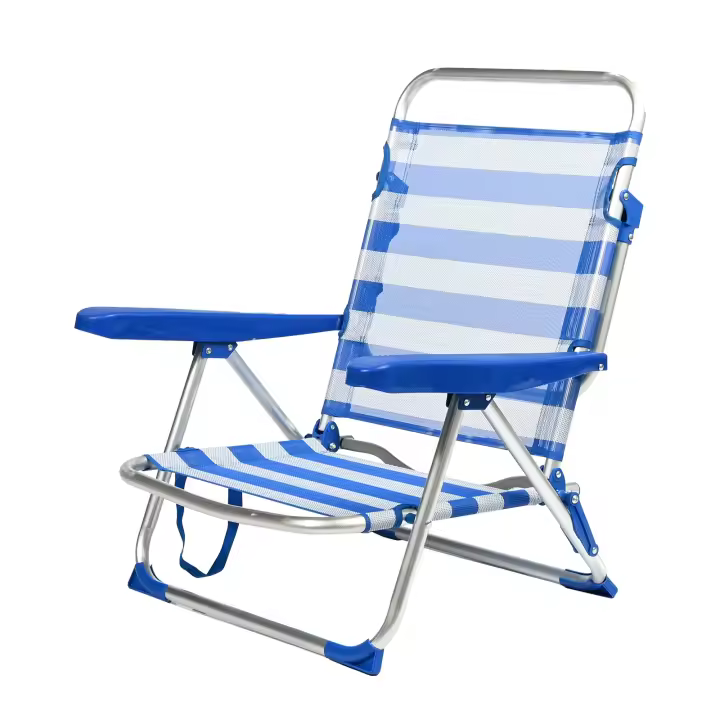 Silla de Playa Plegable con Reposabrazos, Silla Portátil Reclinable Multiposiciones, Silla Ligera para Camping, Piscina, Terraza o Jardín de Color Puro / Estampado a Rayas - 1