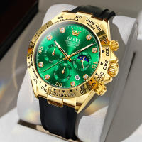 Reloj De Lujo Para Hombre OLEVS Cronógrafo Resistente Al Agua Luminoso Reloj Deportivo De Marca Top Con Fecha Y Fase De La Luna Material De Correa De Goma Y Caja De Acero Inoxidable - details 0