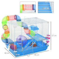 PawHut Jaula para Hámster 46x30x37 cm Casa para Hámster con Tubos Comedero Bebedero Rampa Rueda de Ejercicio y Asa Portátil para Interior y Exterior Azul y Blanco - details 2