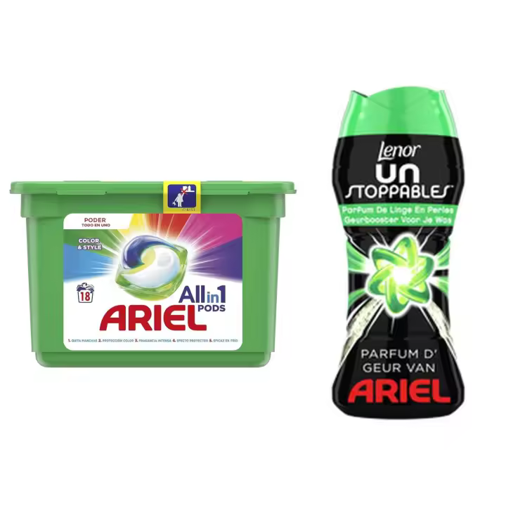 Ariel Detergente Capsulas 18 unidades  All In One + Perlas Perfume Lenor - 1