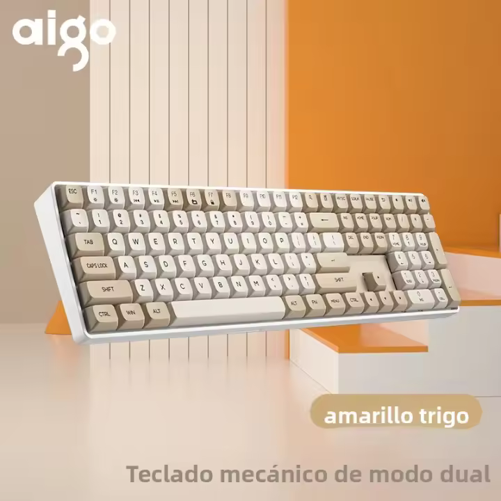 Teclado Mecánico De Juego Aigo A108 Con Cable USB Y Inalámbrico 2.4G Teclas Amarillas Hot Swap Recargable 110 Teclas Para Gamer - 1