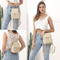 Mochilas de paja para Mujer, Bolso informal, mochila de ratón, Bolso de hombro con solapa, mochila Tejida para Viajes (Beige) - details 0