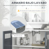 kleankin Mueble para Debajo del Lavabo Armario de Baño Bajo Lavabo con 2 Puertas de Vidrio Templado y Estante Ajustable 69x35x59 cm Blanco y Gris - details 3
