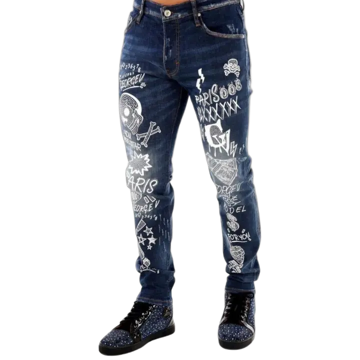 Jeans George V Paris con Monograma Azul Marino - 1