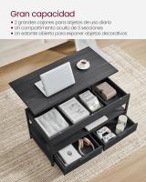 Mesa de centro elevable con almacenamiento, cajones, compartimentos ocultos y estante abierto, marrón rústico y negro - details 2