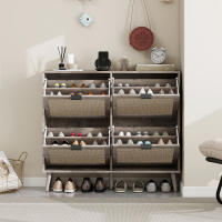Mueble Zapatero de Cuatro Puertas (105x24x91cm), Mueble Zapatero gris vintage de Cuatro Puertas with aspecto de Trinquete, dobles with trasero Panel, para pasillos y zonas - details 4