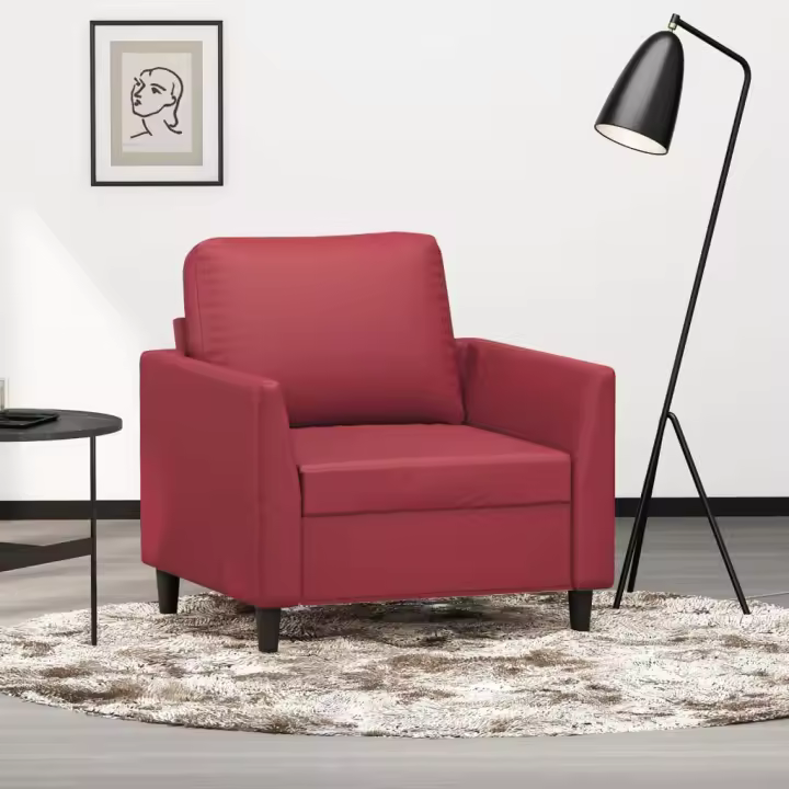 vidaXL Sillón cuero sintético rojo tinto 60 cm - 1