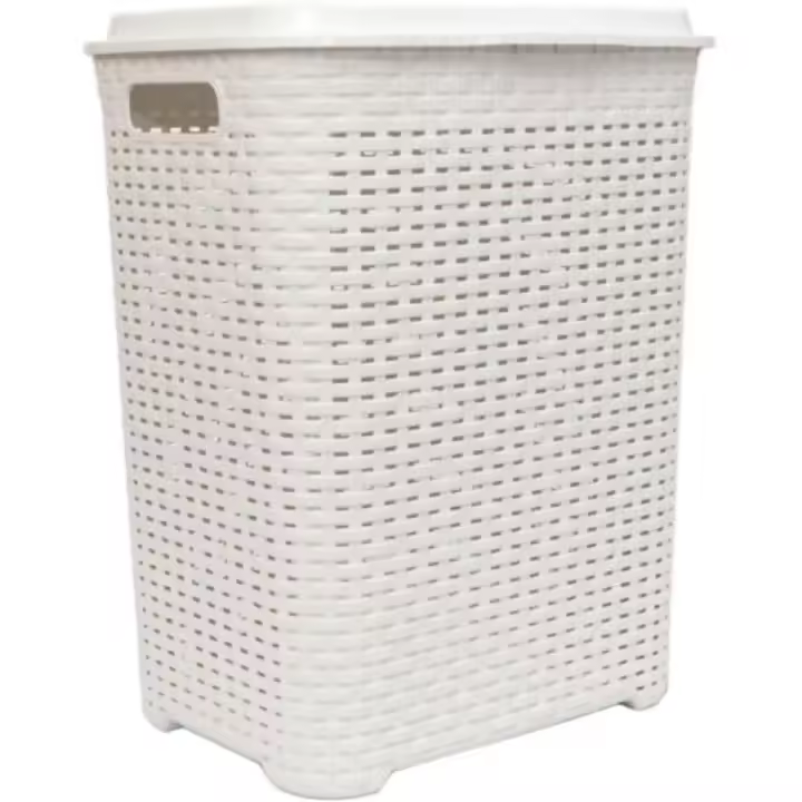 COSHANO Cesta de la ropa Pongo todo Cesto Mimbre plástico para la Colada efecto Rattan (Blanco) - 1
