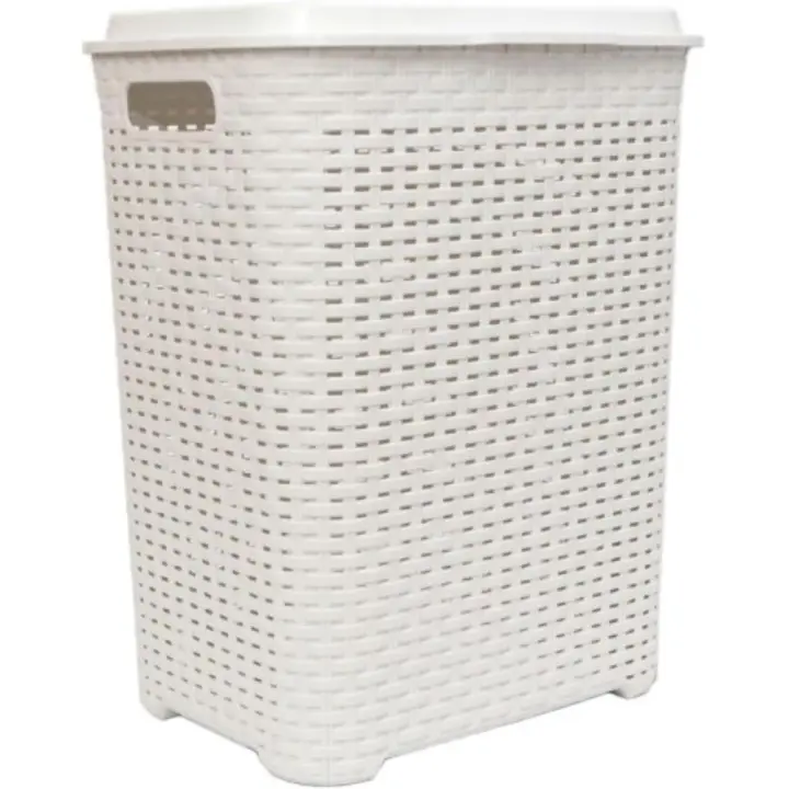 COSHANO Cesta de la ropa Pongo todo Cesto Mimbre plástico para la Colada efecto Rattan (Blanco) - 1