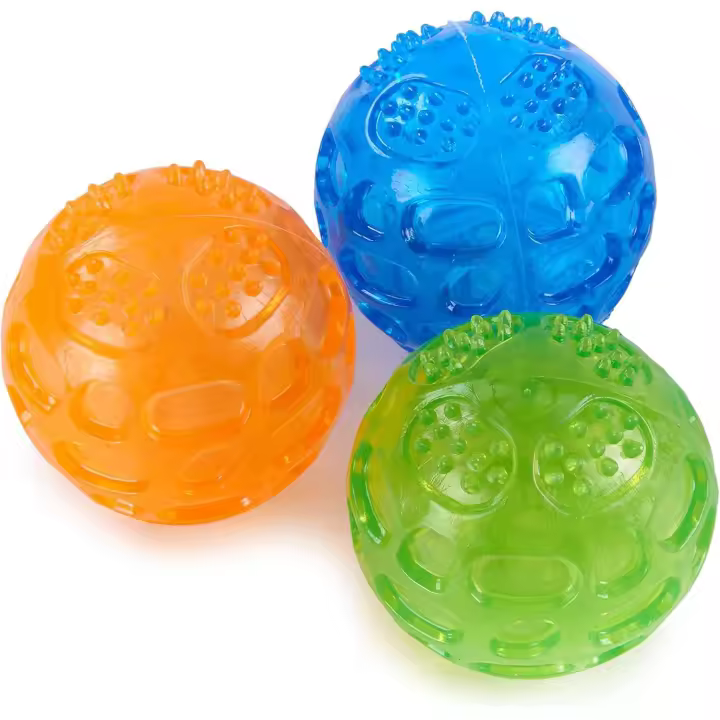 Pelota para perros con chirrido, juguete duradero para masticar, pelota de goma elástica flotante impermeable con chirrido para entrenar la natación, paquete de 3 (naranja, azul, verde) - 1