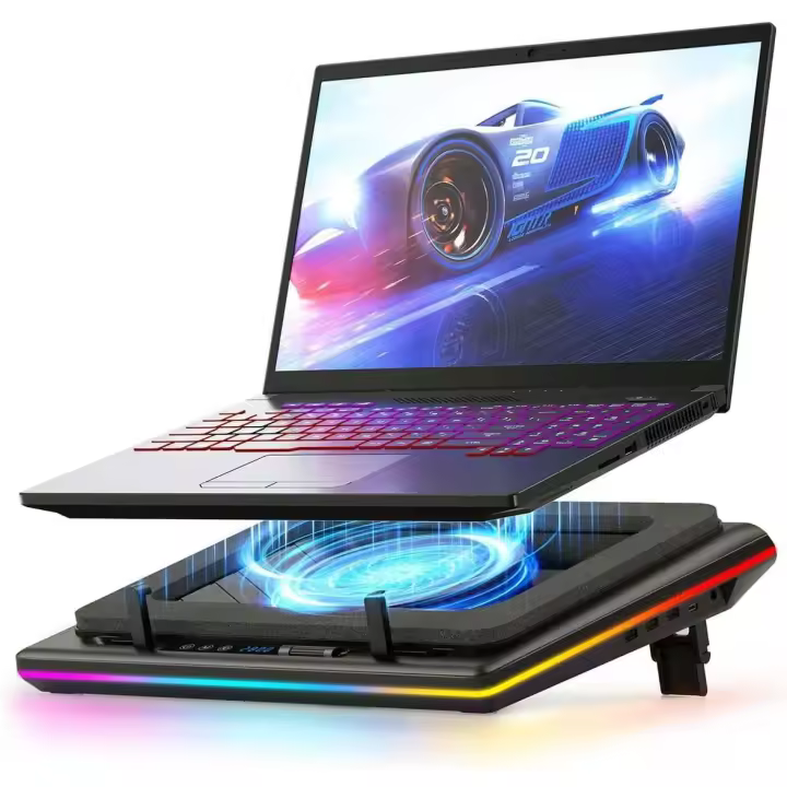 Base Refrigeradora Portátil RGB Gaming con Control Táctil Continuo & Alfombrilla de Ratón, 3 Puertos USB A, Ventilador Extra Potente, Espuma de Sellado, para Portátiles de 15-19'' - 1