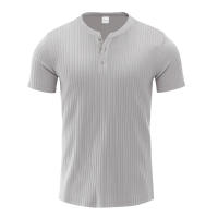 Camiseta De Hombre Estilo Moderno Con Rayas - Cuello Henley Corto Transpirable Y Suave Para Uso Casual - details 18