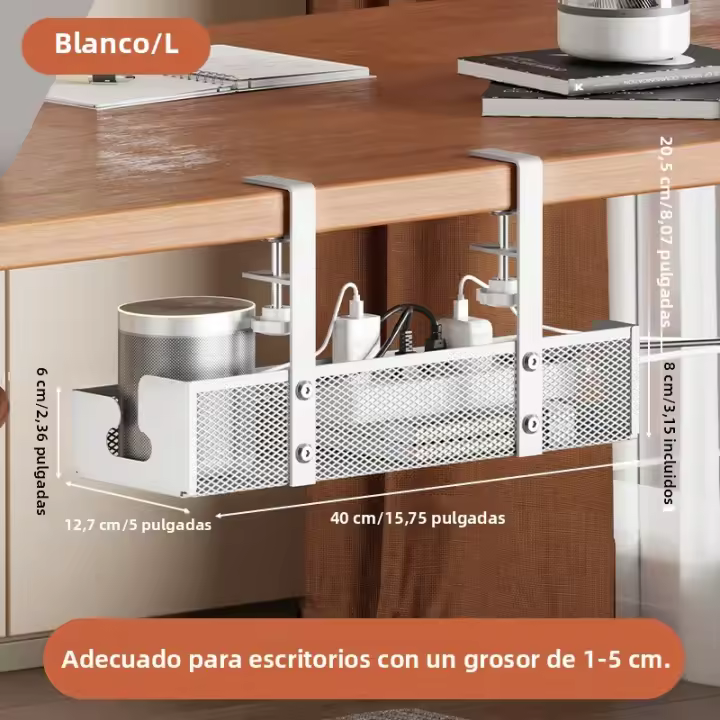 Gestiòn De Cables Extensible Sin Perforar Con Soporte De Metal Y Enchufe Retráctil Para Escritorio Organizador De Cordones - 1
