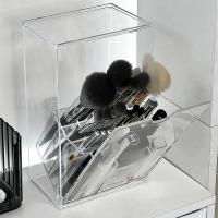 Caja De Almacenamiento Para Cepillos De Maquillaje Transparente Con Tapa Gran Capacidad Contenedor De Labiales Inclinados Organizador De Mesita De Vestir - details 4