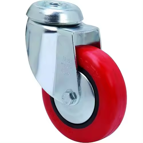 Rueda pivotante industrial de poliuretano sin freno 100 mm Rojo - 1