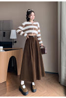 Falda Larga De Corduroy Elegante Para Invierno A-Line Con Cintura Empirica Y Cinturón Amplio Estilo Coreano Moda Feminina - details 11