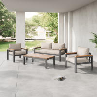 Juego de salón, juego de muebles de Jardín de Estructura de Maple galvanizado, (juego ancho, juego de Comedor de 4 piezas, 1 sofá de 2 plazas, 2 Sillas individuales, 1 Mesa), tablero y reposabrazos de Madera de Acacia - details 0