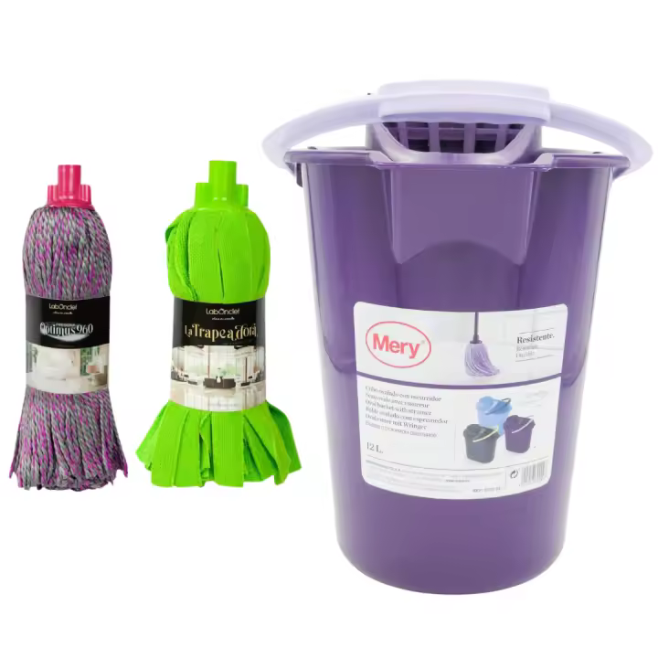 Pack Fregonas Laboncler Optimus + Trapeadora + Cubo de Fregar Mery con Escurridor 12L – Máxima Absorción y Limpieza Eficaz. Cubo Ultraresistente para una Limpieza Cómoda y Práctica. Ecojin Laboncler, Calidad 100% Original - 1