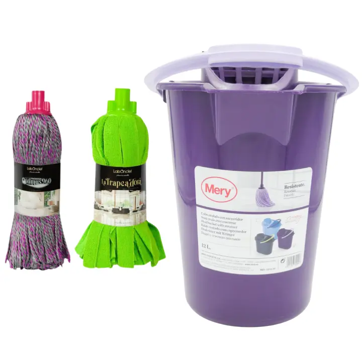 Pack Fregonas Laboncler Optimus + Trapeadora + Cubo de Fregar Mery con Escurridor 12L – Máxima Absorción y Limpieza Eficaz. Cubo Ultraresistente para una Limpieza Cómoda y Práctica. Ecojin Laboncler, Calidad 100% Original - 1