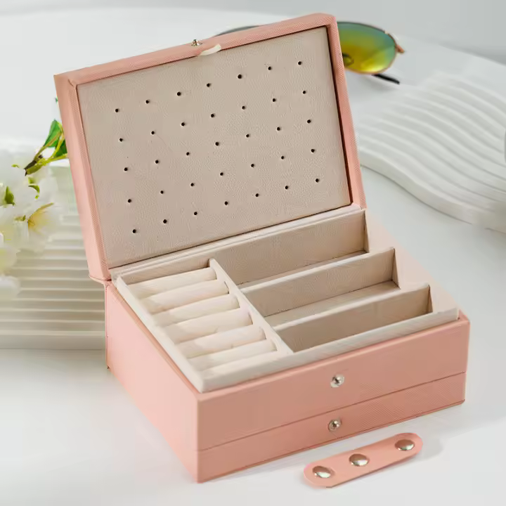 Caja De Almacenamiento De Joyas De Cuero PU Portátil Gran Capacidad Para Viaje Organizador De Joyas Con Mostrador a Prueba De Polvo Para Collares Pendientes Y Anillos - 1