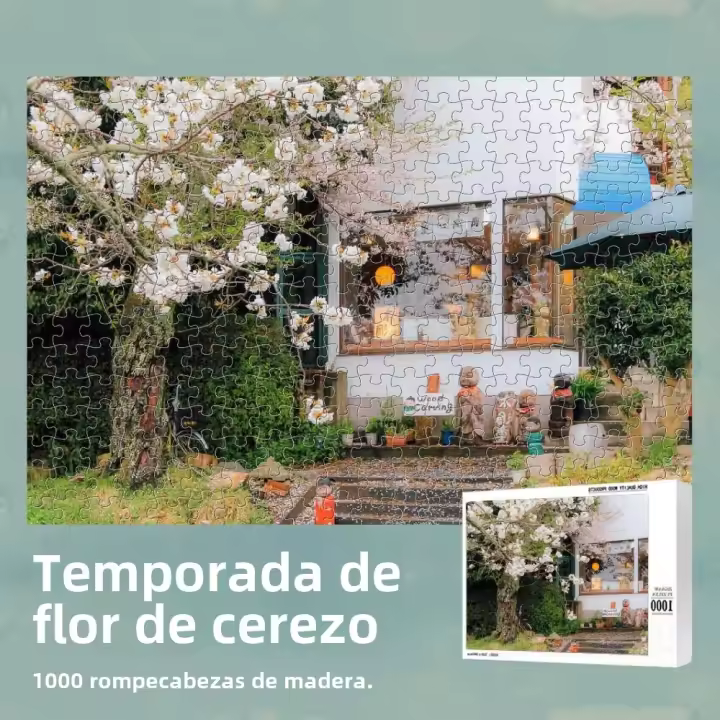 Rompecabezas De Madera 1000 Piezas Para Adultos Paisaje Japonés Con Sakura Juego Familiar Regalo De Navidad Escena Bonita - 1