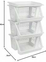 MAXHOME-Verdulero apilable Modelo PLFT Color Blanco 3 cestas, 62 x 38 x 29 cm. Cestas portaobjetos apliables, estantes Multiusos para organizar los Espacios domésticos - details 3