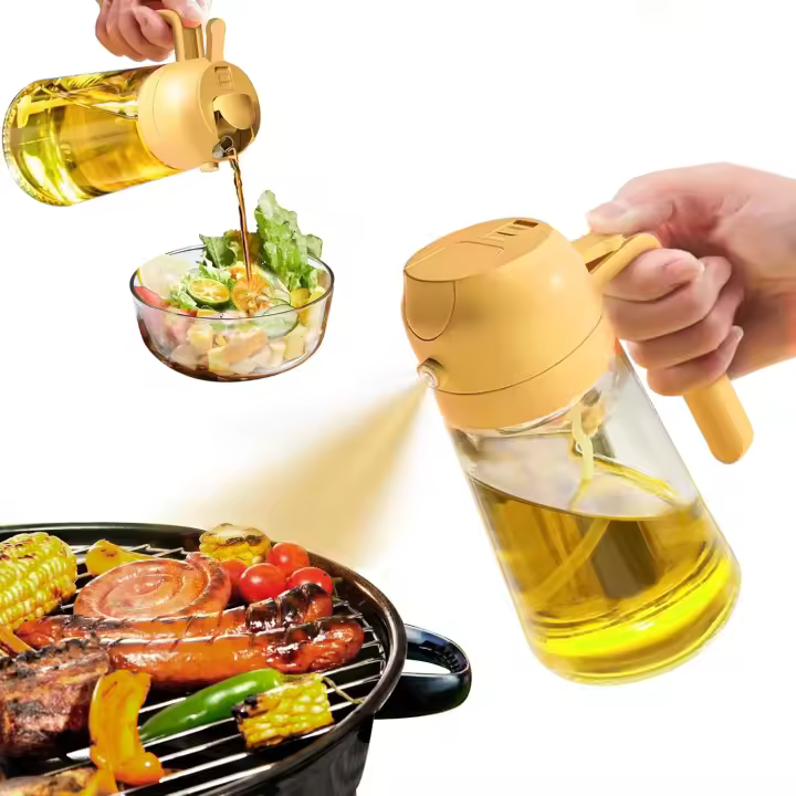 YARRAMATE Pulverizador de Aceite para Cocinar, Botella Dispensadora de Aceite de Oliva 2 en 1 para Cocina, Botella de Aceite de Vidrio de 17 oz/500 ml para Freidora de Aire, Barbacoa (Blanco Cremoso) - 1
