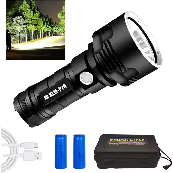 Linterna impermeable superbrillante LED de alta potencia de 30000-100000 lúmenes, Linterna recargable con USB de alto brillo de 3 modos - 1