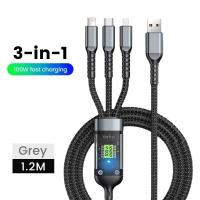 Cable De Carga Rápida 3 En 1 100W Transparente Tipo C USB Micro Para iPhone Samsung Huawei Xiaomi Con Lámpara Piloto Y Cargador USB C 6A - details 5